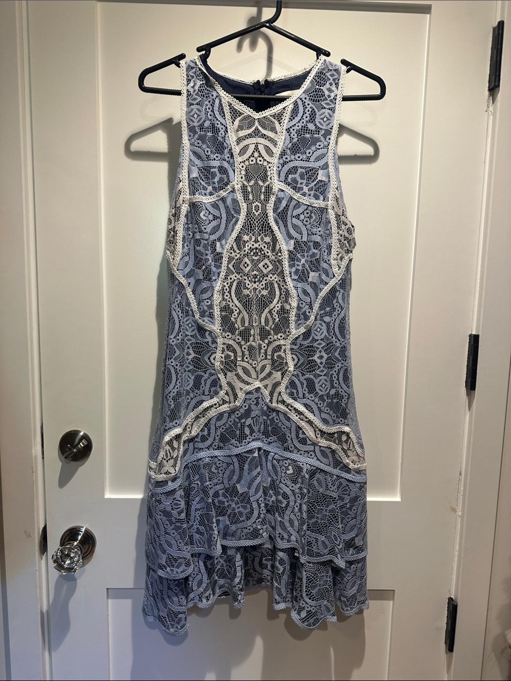 Jonathan Simkhai Light Blue and White High-Low Lace Dress